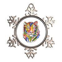 Colorful Tiger Animal Art Metallic Star Ornament