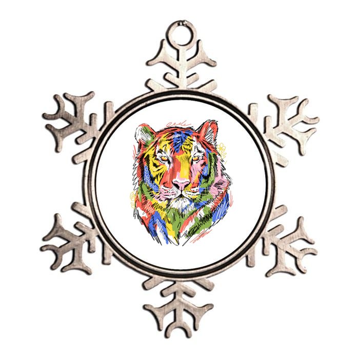 Colorful Tiger Animal Art Metallic Star Ornament