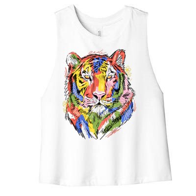 Colorful Tiger Animal Art Women's Racerback Cropped Tank