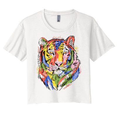 Colorful Tiger Animal Art Women's Crop Top Tee