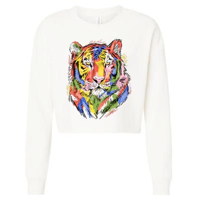 Colorful Tiger Animal Art Cropped Pullover Crew