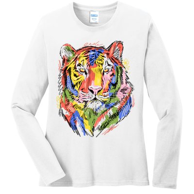 Colorful Tiger Animal Art Ladies Long Sleeve Shirt