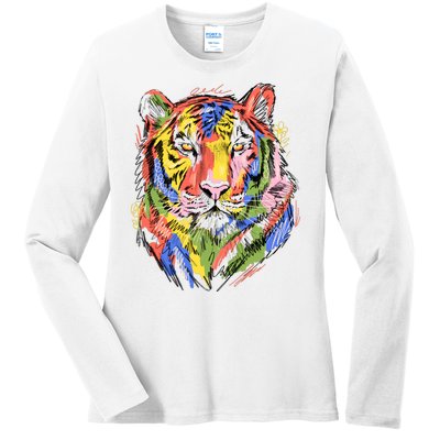 Colorful Tiger Animal Art Ladies Long Sleeve Shirt