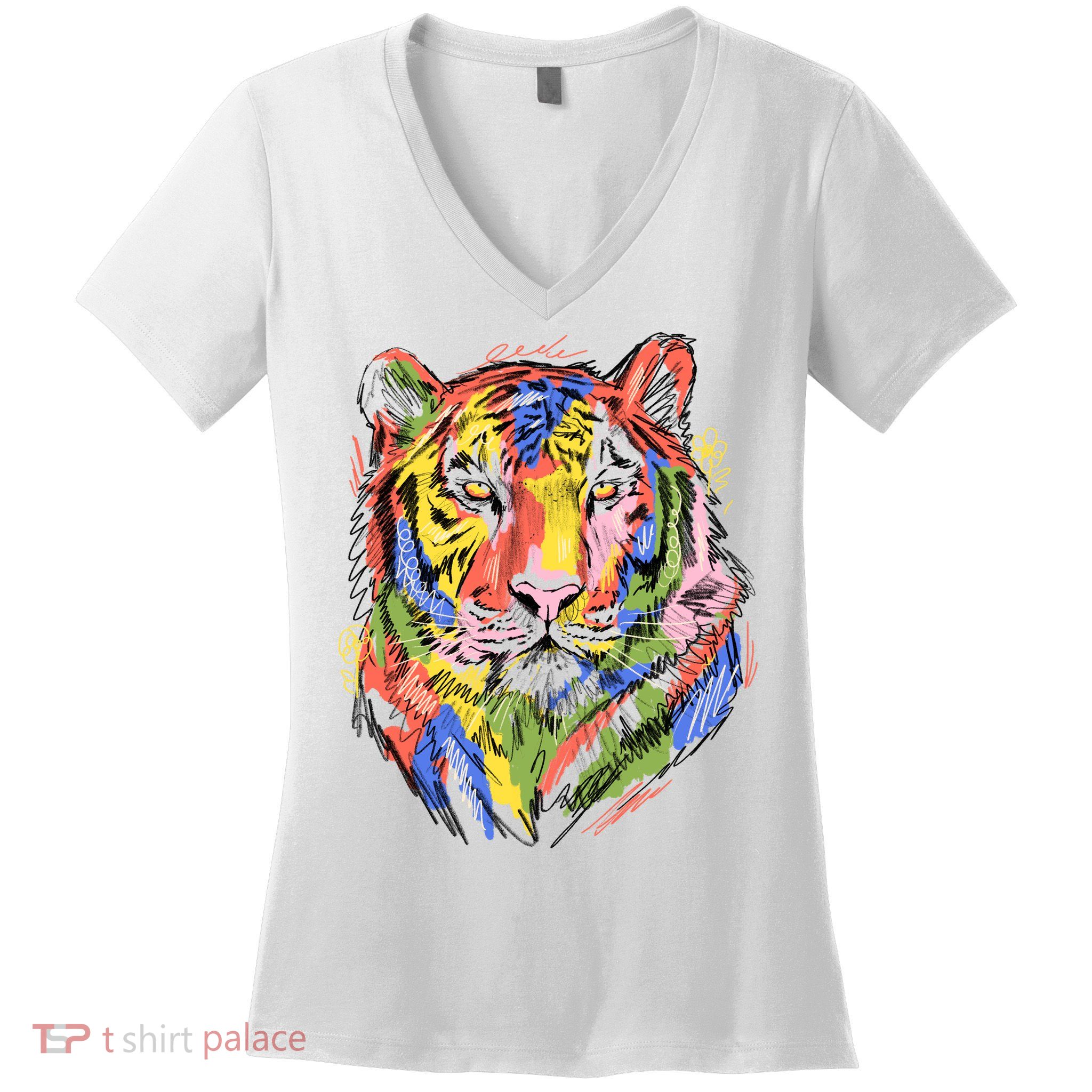 Colorful Tiger Animal Art Women's V-Neck T-Shirt