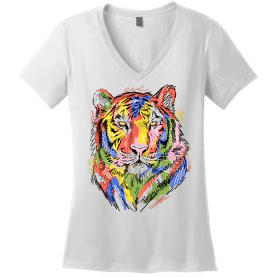 Colorful Tiger Animal Art Women's V-Neck T-Shirt