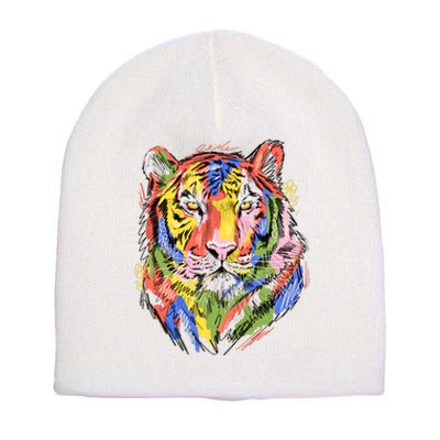 Colorful Tiger Animal Art Short Acrylic Beanie