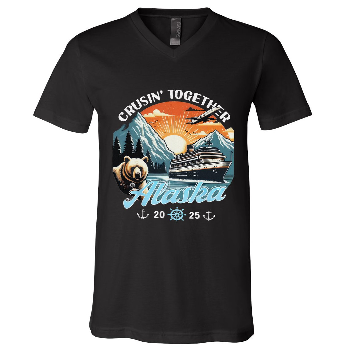 Cruisin Together Alaska 2025 Friend Family Alaska Cruise V-Neck T-Shirt