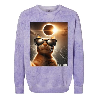 Cat Taking A Selfie With Solar 2024 Eclipse Wearing Glasses Colorblast Crewneck Sweatshirt