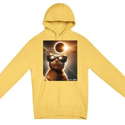 Cat Taking A Selfie With Solar 2024 Eclipse Wearing Glasses Premium Pullover Hoodie