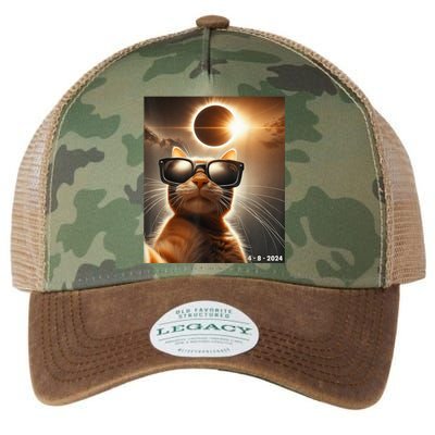 Cat Taking A Selfie With Solar 2024 Eclipse Wearing Glasses Legacy Tie Dye Trucker Hat