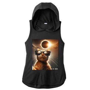 Cat Taking A Selfie With Solar 2024 Eclipse Wearing Glasses Ladies PosiCharge Tri-Blend Wicking Draft Hoodie Tank