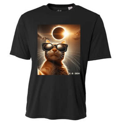 Cat Taking A Selfie With Solar 2024 Eclipse Wearing Glasses Cooling Performance Crew T-Shirt