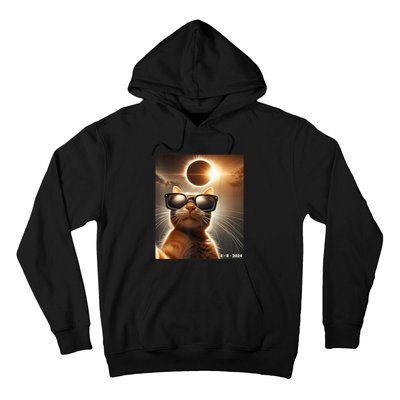 Cat Taking A Selfie With Solar 2024 Eclipse Wearing Glasses Hoodie