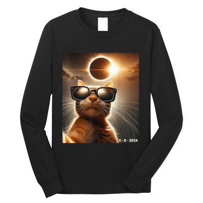 Cat Taking A Selfie With Solar 2024 Eclipse Wearing Glasses Long Sleeve Shirt