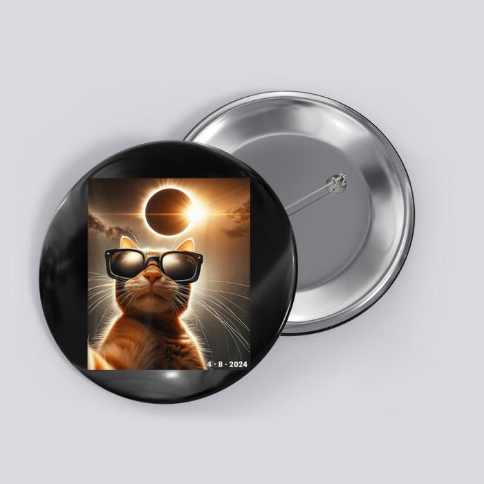 Cat Taking A Selfie With Solar 2024 Eclipse Wearing Glasses Button