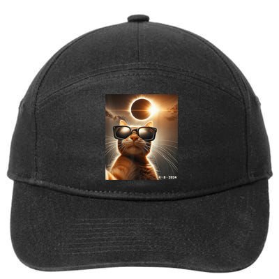 Cat Taking A Selfie With Solar 2024 Eclipse Wearing Glasses 7-Panel Snapback Hat