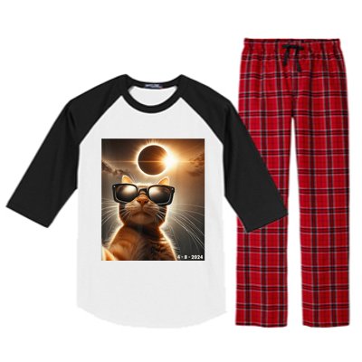 Cat Taking A Selfie With Solar 2024 Eclipse Wearing Glasses Raglan Sleeve Pajama Set