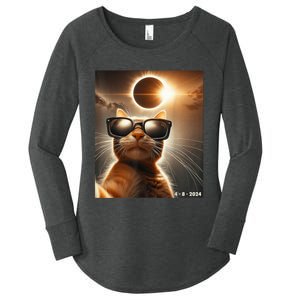 Cat Taking A Selfie With Solar 2024 Eclipse Wearing Glasses Women's Perfect Tri Tunic Long Sleeve Shirt