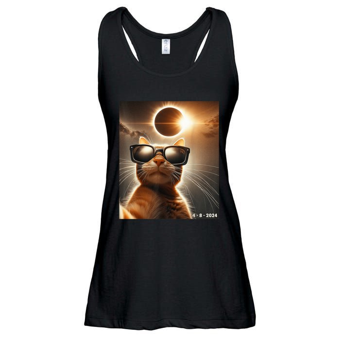 Cat Taking A Selfie With Solar 2024 Eclipse Wearing Glasses Ladies Essential Flowy Tank