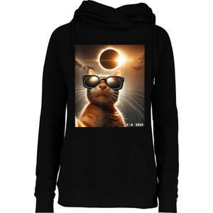 Cat Taking A Selfie With Solar 2024 Eclipse Wearing Glasses Womens Funnel Neck Pullover Hood