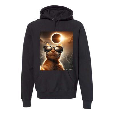 Cat Taking A Selfie With Solar 2024 Eclipse Wearing Glasses Premium Hoodie