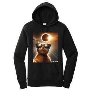 Cat Taking A Selfie With Solar 2024 Eclipse Wearing Glasses Women's Pullover Hoodie