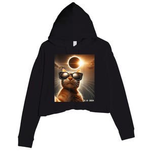 Cat Taking A Selfie With Solar 2024 Eclipse Wearing Glasses Crop Fleece Hoodie