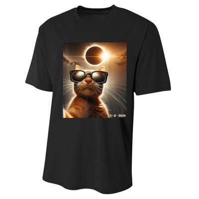 Cat Taking A Selfie With Solar 2024 Eclipse Wearing Glasses Performance Sprint T-Shirt