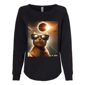 Cat Taking A Selfie With Solar 2024 Eclipse Wearing Glasses Womens California Wash Sweatshirt