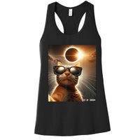 Cat Taking A Selfie With Solar 2024 Eclipse Wearing Glasses Women's Racerback Tank