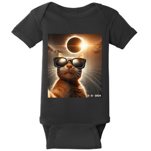 Cat Taking A Selfie With Solar 2024 Eclipse Wearing Glasses Baby Bodysuit