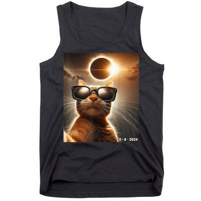 Cat Taking A Selfie With Solar 2024 Eclipse Wearing Glasses Tank Top