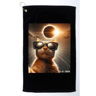 Cat Taking A Selfie With Solar 2024 Eclipse Wearing Glasses Platinum Collection Golf Towel