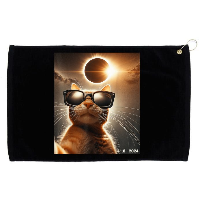 Cat Taking A Selfie With Solar 2024 Eclipse Wearing Glasses Grommeted Golf Towel