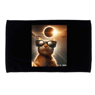 Cat Taking A Selfie With Solar 2024 Eclipse Wearing Glasses Microfiber Hand Towel