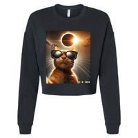 Cat Taking A Selfie With Solar 2024 Eclipse Wearing Glasses Cropped Pullover Crew