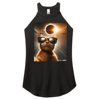 Cat Taking A Selfie With Solar 2024 Eclipse Wearing Glasses Women's Perfect Tri Rocker Tank