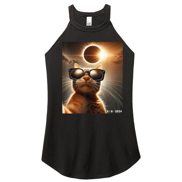 Cat Taking A Selfie With Solar 2024 Eclipse Wearing Glasses Women's Perfect Tri Rocker Tank