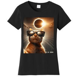 Cat Taking A Selfie With Solar 2024 Eclipse Wearing Glasses Women's T-Shirt