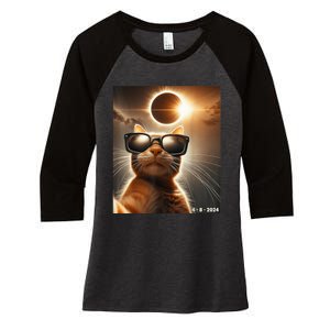 Cat Taking A Selfie With Solar 2024 Eclipse Wearing Glasses Women's Tri-Blend 3/4-Sleeve Raglan Shirt