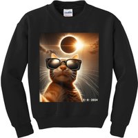 Cat Taking A Selfie With Solar 2024 Eclipse Wearing Glasses Kids Sweatshirt