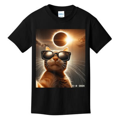 Cat Taking A Selfie With Solar 2024 Eclipse Wearing Glasses Kids T-Shirt