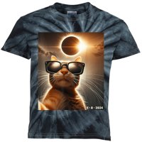 Cat Taking A Selfie With Solar 2024 Eclipse Wearing Glasses Kids Tie-Dye T-Shirt