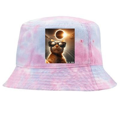 Cat Taking A Selfie With Solar 2024 Eclipse Wearing Glasses Tie-Dyed Bucket Hat