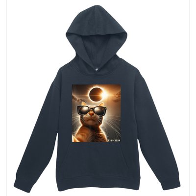 Cat Taking A Selfie With Solar 2024 Eclipse Wearing Glasses Urban Pullover Hoodie