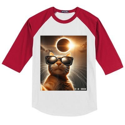 Cat Taking A Selfie With Solar 2024 Eclipse Wearing Glasses Kids Colorblock Raglan Jersey