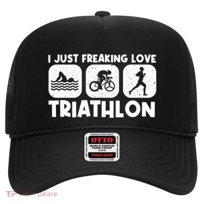 Cool Triathlon Art Triathlete Sport Triathlon Cute Gift High Crown Mesh Back Trucker Hat