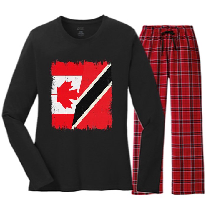 Canada Trinidad And Tobago Flag Canadian Trinidadian Roots Women's Long Sleeve Flannel Pajama Set 