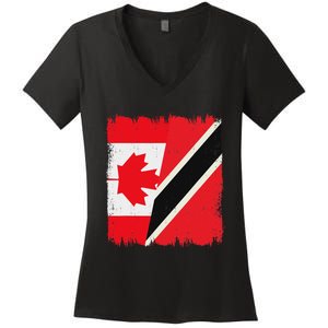 Canada Trinidad And Tobago Flag Canadian Trinidadian Roots Women's V-Neck T-Shirt