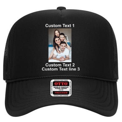 Custom Text Add Photo Picture Personalize High Crown Mesh Back Trucker Hat